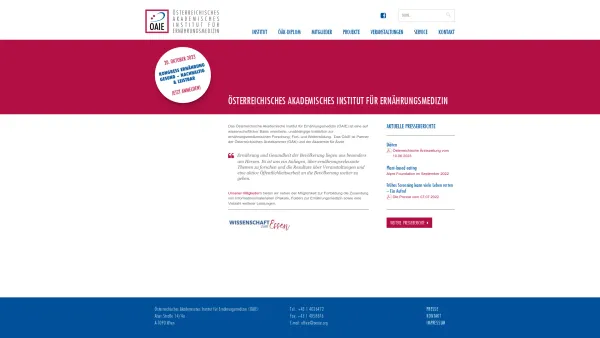 Website Screenshot: OEAIE Oesterreichisches Akademisches Institut fuer Ernaehrungsmedizin - Österreichisches Akademisches Institut für Ernährungsmedizin - Date: 2023-06-23 12:08:14