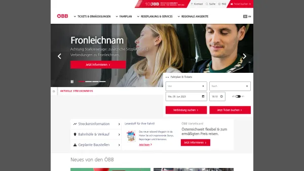 Website Screenshot: Österr. Bundesbahnen (ÖBB) - Startseite - ÖBB - Date: 2023-06-23 12:08:12