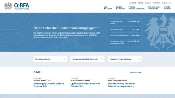 Website Screenshot: Österreichische ÖBFA - OeBFA - Österreichische Bundesfinanzierungsagentur - Date: 2023-06-23 12:08:14