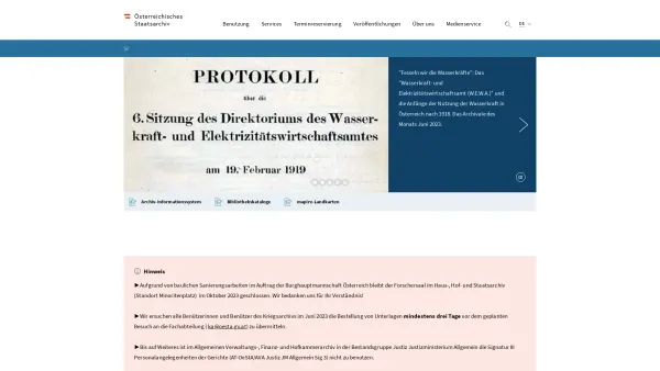 Website Screenshot: Landesarchiv Österreichisches Staatsarchiv - Startseite - Österreichisches Staatsarchiv - Date: 2023-06-23 12:08:17