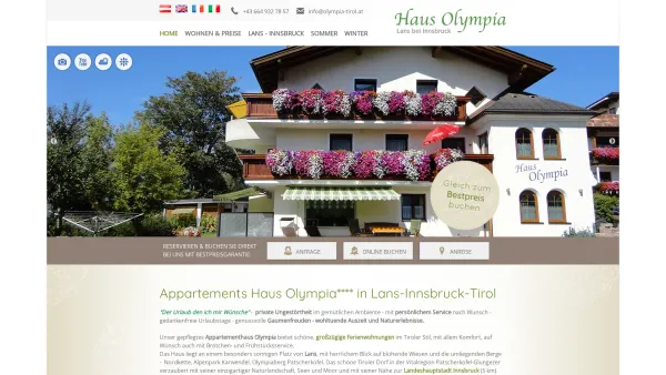 Website Screenshot: APPARTEMENTS HAUS OLYMPIA**** - Willkommen - Appartementhaus Olympia Lans bei Innsbruck - Date: 2023-06-14 17:19:31