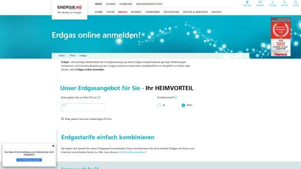 Website Screenshot: OÖ. Ferngas AG - Erdgas-Energie für Ihr Zuhause: Mit uns die Umwelt schonen - Date: 2023-06-15 16:02:34