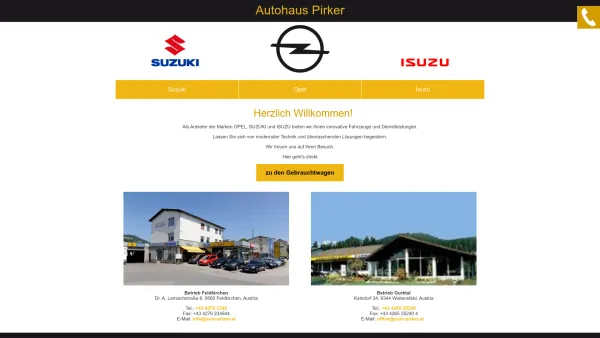 Website Screenshot: Opel Pirker  - Willkommen beim Autohaus Pirker in Feldkirchen und Weitensfeld - Opel, Suzuki und ISUZU - Date: 2023-06-23 12:08:23