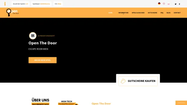 Website Screenshot: Open The Door - ? Escape room Wien | Vienna - Openthedoor.at - Date: 2023-06-14 10:44:15