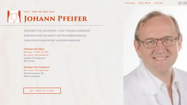 Website Screenshot: Univ. Prof. Dr. Pfeifer - Univ.-Prof. Dr. med. univ. Johann Pfeifer - Date: 2023-06-14 10:44:15