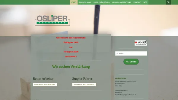 Website Screenshot: Osliper Betonwerk Kummer - Wir suchen Verstärkung - osliperbetonwerks Webseite! - Date: 2023-06-15 16:02:34