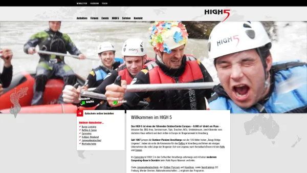 Website Screenshot: HIGH 5 outdoor bungy rafting canyoning - Outdoor-Aktivitäten in Vorarlberg Österreich | HIGH 5 outdoor - Date: 2023-06-23 12:08:31