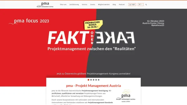 Website Screenshot: pma PROJEKT MANAGEMENT AUSTRIA - pma.at - Home - Date: 2023-06-23 12:08:31