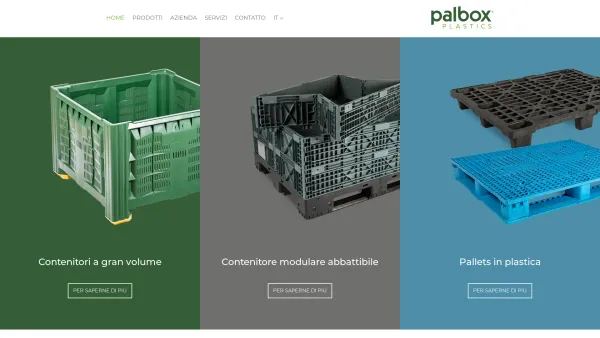 Website Screenshot: palbox pallets & containers - Palbox Plastics, soluzioni per lo stoccaggio agricolo e industriale - Date: 2023-06-14 10:44:17