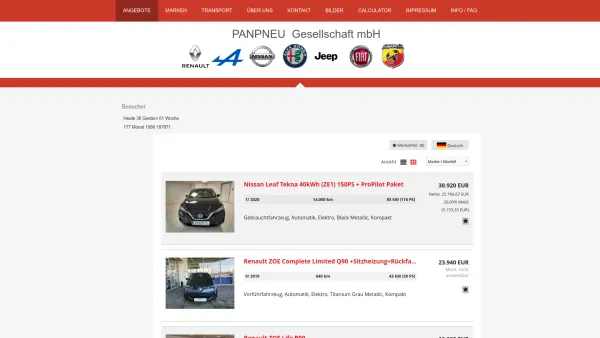 Website Screenshot: Pan Pneu Fahrzeughandels und Leihwagen Ges.m.b.H. - Auto-Panpneu - Angebote - Date: 2023-06-23 12:08:37