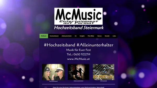 Website Screenshot: McMusic - Hochzeitsband, Alleinunterhalter, Steiermark - Hochzeitsband, Alleinunterhalter, Dj, Steiermark - Date: 2023-06-23 12:08:37
