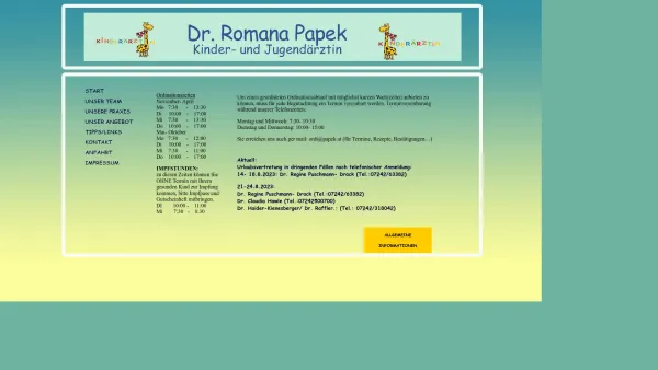 Website Screenshot: Ordiantion Dr. Romana Papek, Kinderarzt, alle Kassen - Unbenanntes Dokument - Date: 2023-06-23 12:08:37