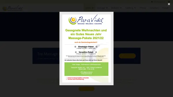 Website Screenshot: Geiger Peter Heilmasseur Paravida Massage Wellness Coaching - Mit einem ganzheitlichen Ansatz zu mehr Wohlbefinden - Date: 2023-06-23 12:08:37