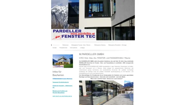 Website Screenshot: M.PARDELLER GMBH - hiTEC Fenster- Glas- Alubau / Räume - M. PARDELLER GMBH - Date: 2023-06-23 12:08:37