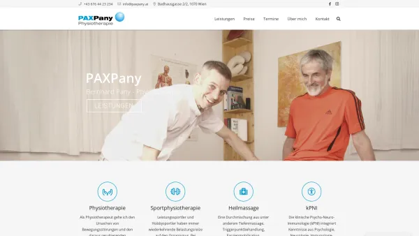 Website Screenshot: PAXPany Physiotherapie, Sportphysiotherapie und klinische Psycho-Neuro-Immunologie - PAXPany - Bernhard Pany - Physiotherapeut - Date: 2023-06-23 12:08:43