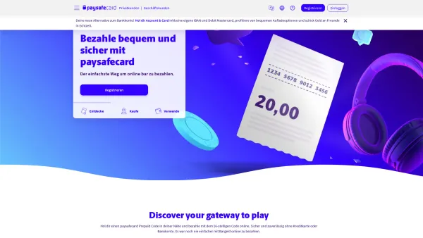 Website Screenshot: paysafecard.com - paysafecard - Entdecke wie du online bar bezahlen kannst | German - Date: 2023-06-23 12:08:43