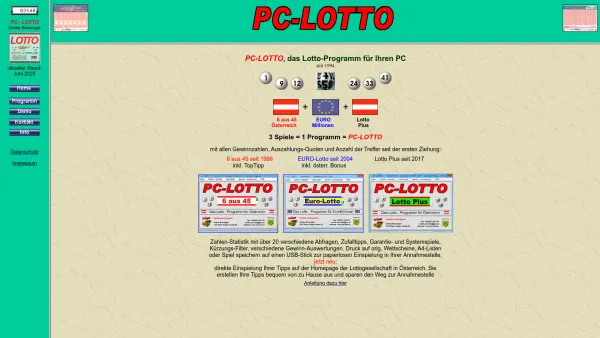 Website Screenshot: PC-LOTTO Günter Biswanger - PC-LOTTO - Das Lottoprogramm für 6 aus 45 und Euro-Lotto. - Date: 2023-06-15 16:02:34