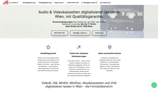 Website Screenshot: pc-meister.at - Audio & Videokassetten digitalisieren lassen in Wien ab €22,90 - Date: 2023-06-26 10:26:38
