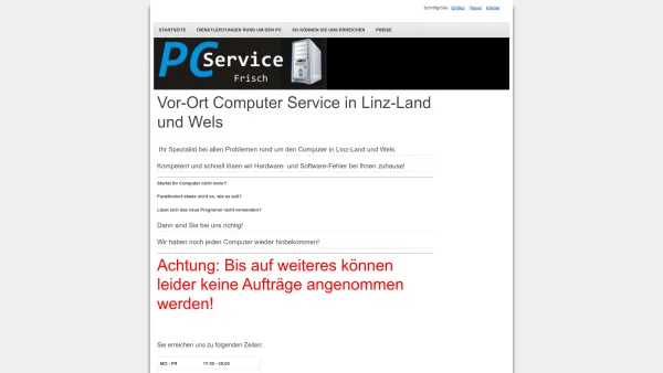 Website Screenshot: PC-Service Frisch Vor-Ort Computer-Reparatur und -Service in Linz und Umgebung - Vor-Ort Computer Service in Linz-Land und Wels - Date: 2023-06-23 12:08:43