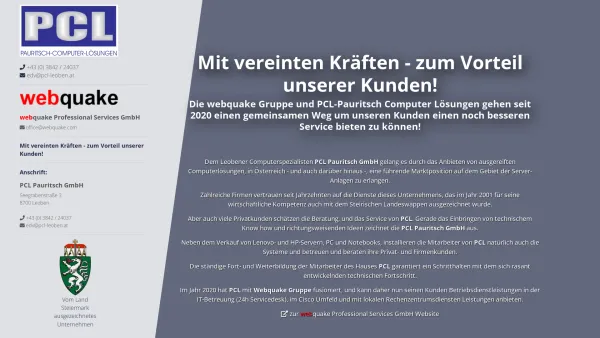 Website Screenshot: PCL Pauritsch Computer Lösungen - PCL Pauritsch GmbH - webquake Professional Services GmbH - Date: 2023-06-23 12:08:43
