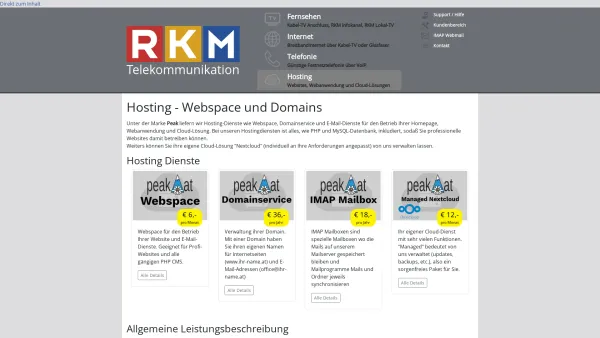 Website Screenshot: Haus index - Hosting - Webspace und Domains | RKM - Regional Kabel-TV Mölltal - Date: 2023-06-23 12:08:46