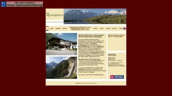 Website Screenshot: *** Pension Rosengarten Obergurgl-Hochgurgl Pension Timmelsjoch Motorrad Timm - Servus im Rosengarten - Ferienwohnung in Obergurgl Ötztal Tirol! - Date: 2023-06-23 12:08:49
