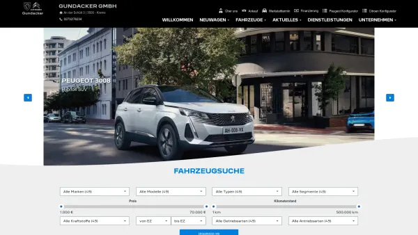 Website Screenshot: Peugeot Autohaus Gundacker - Gundacker GmbH - Date: 2023-06-26 10:18:43
