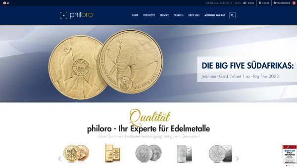 Website Screenshot: philoro EDELMETALLE GmbH - Gold und Silber kaufen - philoro EDELMETALLE - Date: 2023-06-14 10:44:26