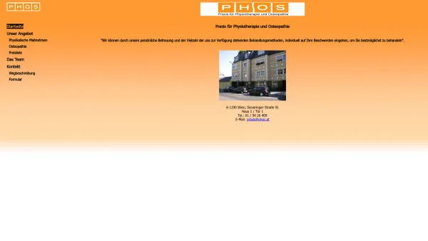 Website Screenshot: PHOS Praxisgemeinschaft für Physikalische Therapie und Osteopathie - PHOS OEG - Date: 2023-06-26 10:18:46