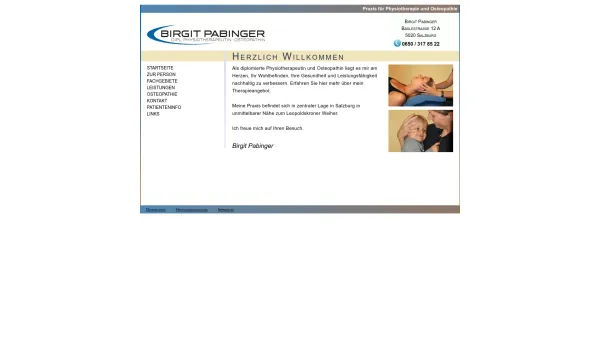 Website Screenshot: Physiotheraoie und Osteopathie Praxis von Birgit Arming in Salzburg. Angebot Fachgebiete werden beschrieben. - STARTSEITE - Date: 2023-06-26 10:18:49