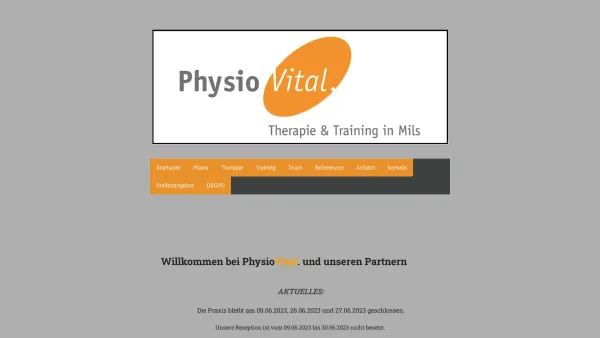 Website Screenshot: PhysioVital. - Startseite - physiovital-mils Webseite! - Date: 2023-06-14 10:44:26