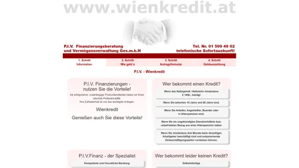 Website Screenshot: piv-finanz.at - Sofortkredit Kredit zur freien Verfügung, Finanzberater P.I.V. Finanzierungsberatung - Wien - Date: 2023-06-15 16:02:34