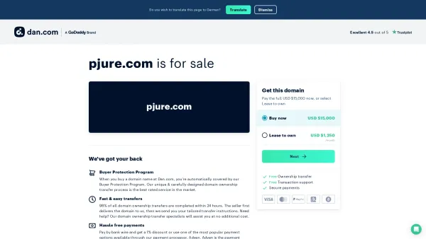 Website Screenshot: pjure - The domain name pjure.com is for sale | Dan.com - Date: 2023-06-14 10:44:29
