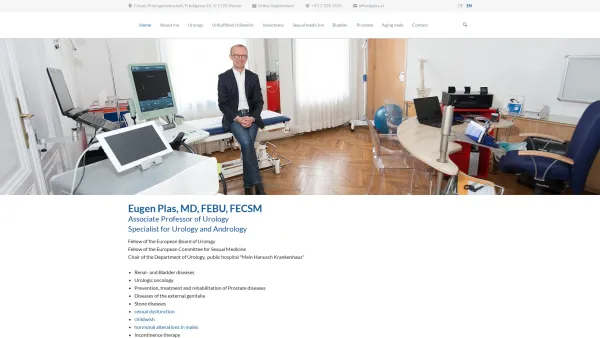 Website Screenshot: Plas.at Facharzt für Urologie Andrologie - Eugen Plas, MD, FEBU, FECSM - Specialist in Urology & Andrology - Date: 2023-06-14 10:44:29