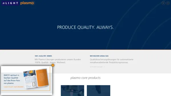Website Screenshot: plasmo Industrietechnik GmbH - plasmo - Qualitätssicherungsysteme für Ihre Produktion - Date: 2023-06-15 16:02:34