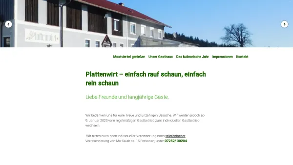 Website Screenshot: Gasthaus Plattenwirt - Plattenwirt - einfach rauf schaun, einfach rein schaun - - Date: 2023-06-26 10:18:58