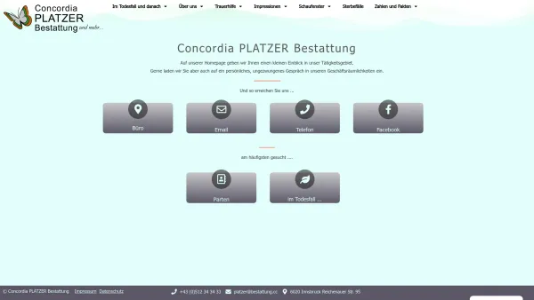 Website Screenshot: PLATZER Bestattungundmehr - Front Page - Concordia Bestattung - Date: 2023-06-26 10:18:58