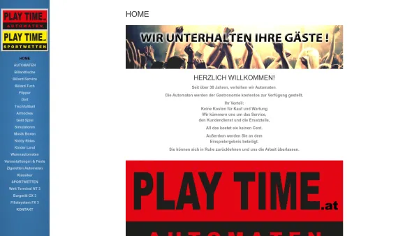 Website Screenshot: Automaten Play Wilkommen playtime.at billard dart flipper tv-games musik-boxen touchscreen photoplay silverball. - Play Time Automaten – Play Time Automaten - Date: 2023-06-26 10:19:00