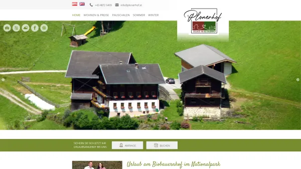 Website Screenshot: PLONERHOF Hopfgarten Defereggental Bauernhof/Ferienwohnung Kind Defereggent - Willkommen - Urlaub am Bauernhof in Osttirol - Plonerhof im Defereggental - Ferienwohnung Hopfgarten - Date: 2023-06-26 10:19:00
