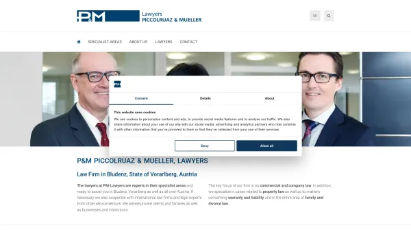Website Screenshot: Piccolruaz Müller Anwaltspartnerschaft Anwalt Anwälte Kanzlei Bludenz Vorarlberg Österreich - Law Firm from Bludenz, Vorarlberg. Lawyers Piccolruaz & Mueller - Date: 2023-06-26 10:19:00