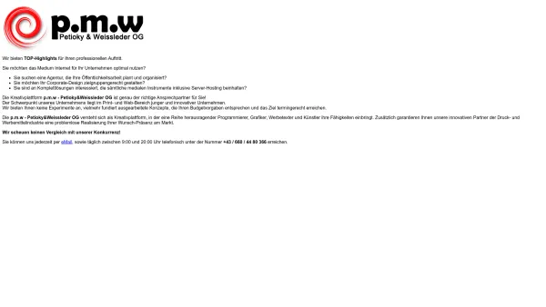 Website Screenshot: p.m.w Petioky&Weissleder OEG - Homepage der Firma p.m.w Petioky&Weissleder OG - Date: 2023-06-14 10:44:29