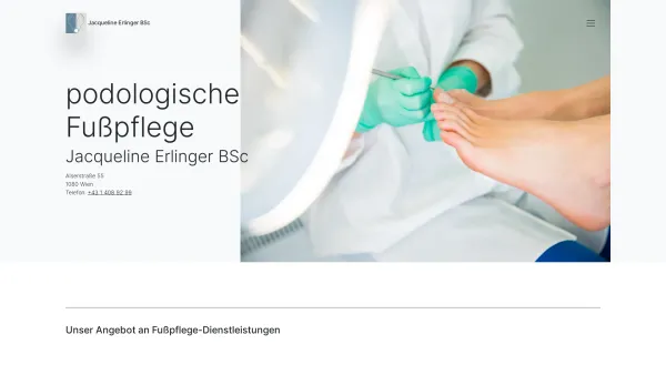 Website Screenshot: podologische Fußpflege Jacqueline Erlinger - podologische Fußpflege Jacqueline Erlinger BSc - A-1080 Wien - Alserstraße 55 - Date: 2023-06-15 16:02:34