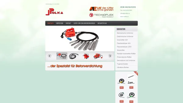 Website Screenshot: Polka GmbH Austria Balustraden Glasfaserbeton Baumaschinen Vibrastrike Steintrennsägen Fugenschneider Rüttlelplatten - Startseite - Date: 2023-06-26 10:19:03