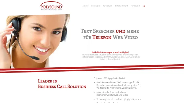Website Screenshot: Polysound Entertainment Group - Polysound - The Leader in Business Call Solution - Home - Date: 2023-06-26 10:19:06