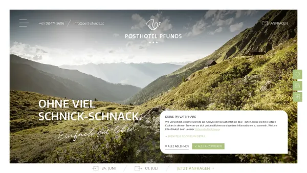 Website Screenshot: Posthotel Pfunds - Einfach gut leben im Posthotel Pfunds in Tirol - Date: 2023-06-26 10:19:09