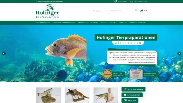Website Screenshot: Hofinger Tierpräparationen - Startseite - Hofinger Tierpräparator - Date: 2023-06-26 10:19:12