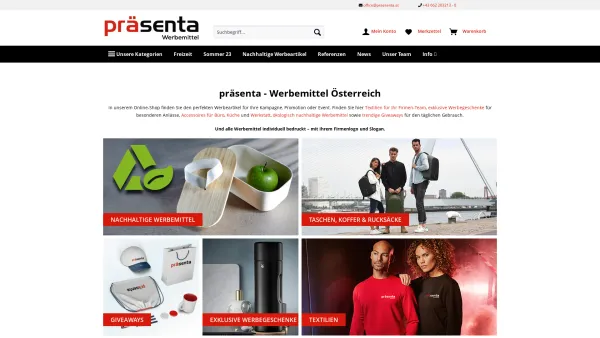 Website Screenshot: präsenta Werbemittel GmbH - Ihr Werbeartikel Onlineshop in Österreich | präsenta Werbemittel - Date: 2023-06-15 16:02:34