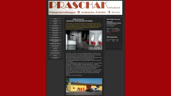 Website Screenshot: Praschak Friseureinrichtungen technisches Zubehör Service - PRASCHAK FRISEUREINRICHTUNGEN - Home - Date: 2023-06-26 10:19:12