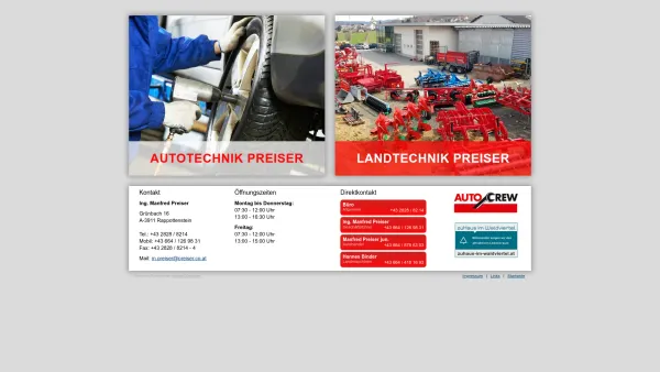 Website Screenshot: Autohaus Preiser Rappottenstein - Autotechnik und Landtechnik - Preiser - Date: 2023-06-14 10:44:34