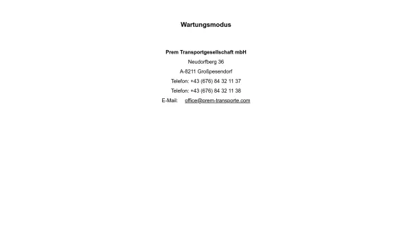 Website Screenshot: Prem Transport GesmbH - Wartungsmodus - Date: 2023-06-26 10:19:12